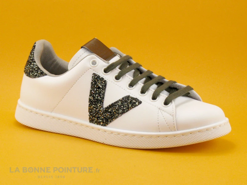 Victoria 125244 Blanc - Glitter - Lacet Kaki - Basket Basse Femme 3 Victoria 125244 Blanc - Glitter - Lacet Kaki - Basket Basse Femme