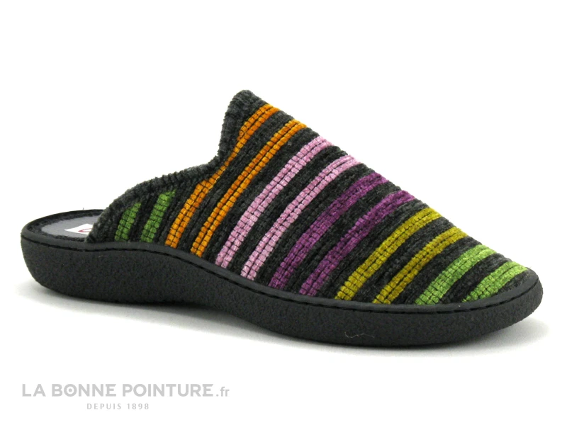 Ouf GRAVURE Gris - Rayures Multicolores - Pantoufle Mule Femme 3 Ouf GRAVURE Gris - Rayures Multicolores - Pantoufle Mule Femme