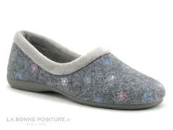Ouf BLACY Gris - Flocons Brodes - Chausson Souple Femme