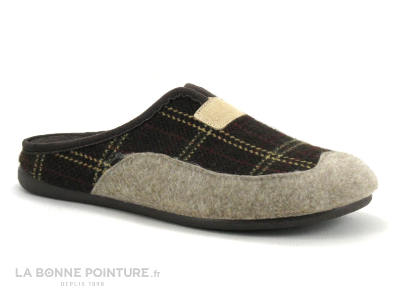 Zels 84183 Marron Ecossais -Beige - Pantoufle Mule Homme 3 Zels 84183 Marron Ecossais -Beige - Pantoufle Mule Homme