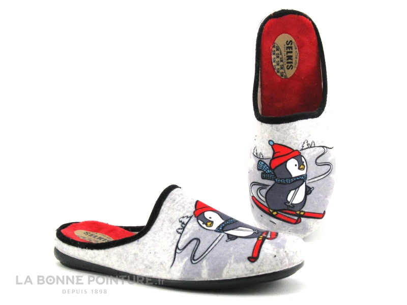 Selkis 22332 Gris - Pingouin A Skis - Pangoufle Mule Femme 3 Selkis 22332 Gris - Pingouin A Skis - Pangoufle Mule Femme