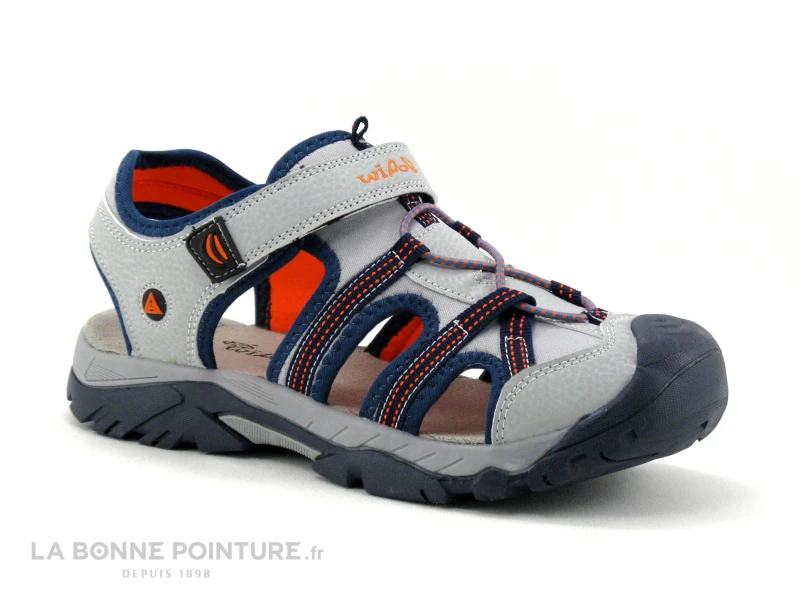Wipop LICKEY Gris Bleu Orange - Sandale Sport GARCON 3 Wipop LICKEY Gris Bleu Orange - Sandale Sport GARCON